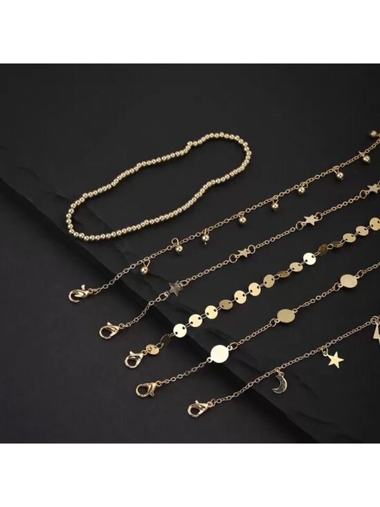 None Jewelry - New set of 6 Gold Plated Anklets Moon Stars